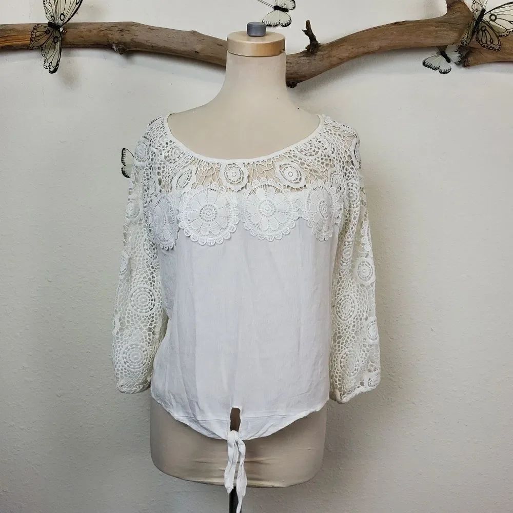 American rag white crochet lace trimmed top